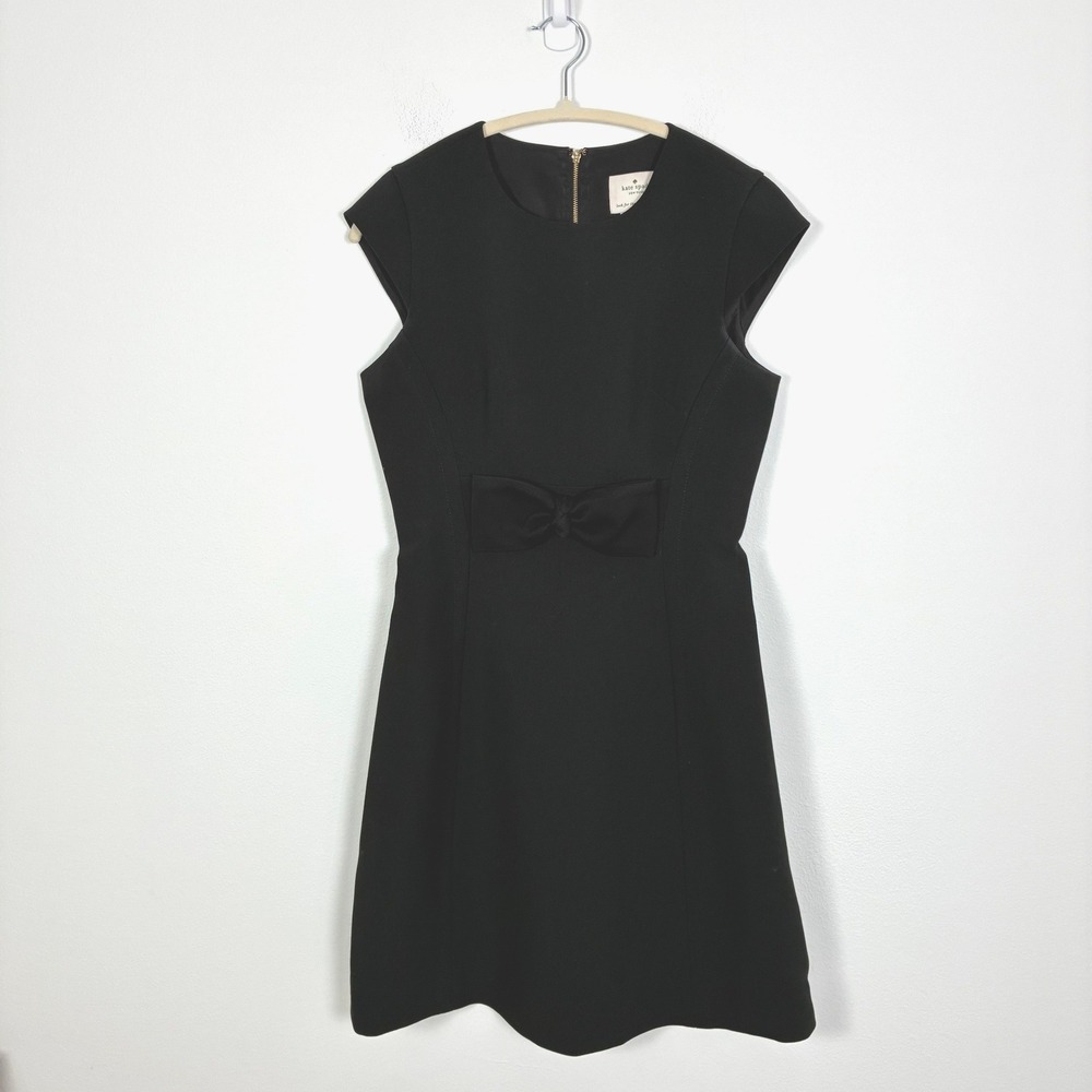 Kate Spade New York Black Bow Waist Cap Sleeve Sheath Dress Women's 6 Party